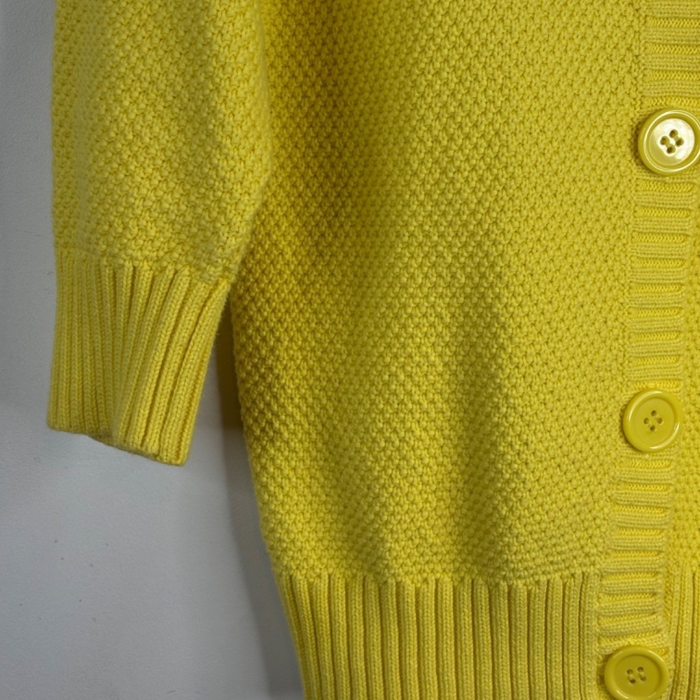 VTG LL Bean Yellow Cardigan Sweater L Crochet Cotton Old Money Preppy Easter Y2K - Picture 4 of 11